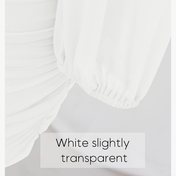 Elegant White Dress With Semi Transparent Sleeves - Picture 6 of 16